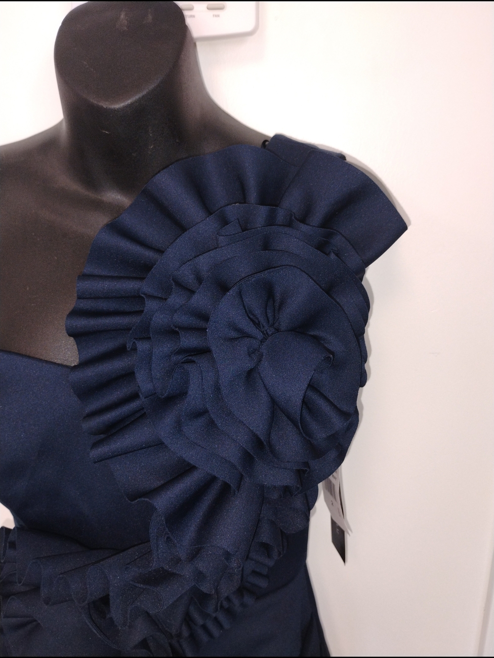One-Shoulder Ruffle Cocktail Dress - Navy - Picture 2 of 2